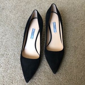 Prada Two Inch Black Suede Heels
